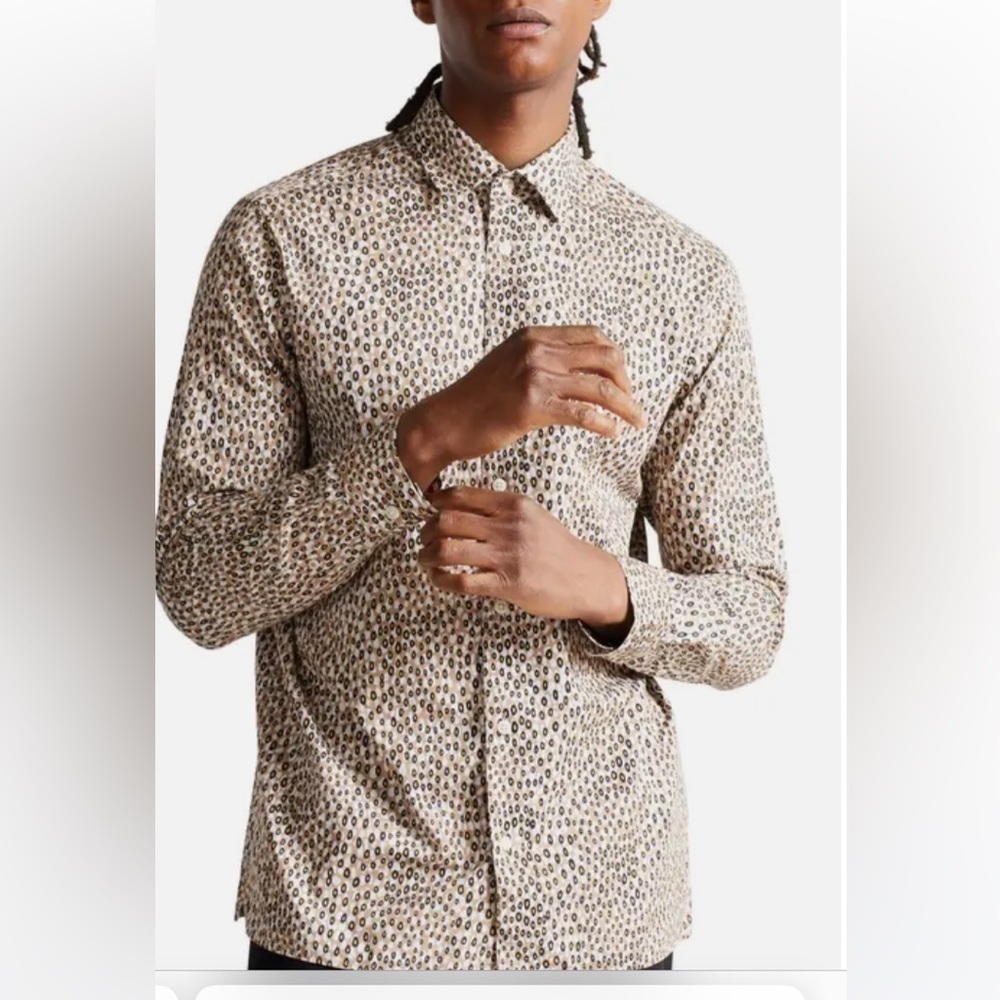NWT Ted Baker London Dunston Regular Fit Dot Button-Up Shirt, XL, Brown